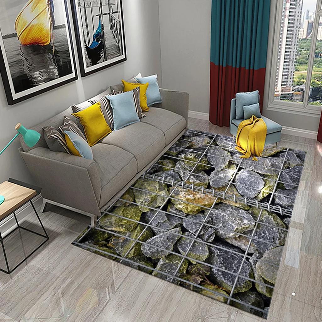 3D Black Stone Carpet Cobblestone Pattern Rug Texture Rectangle Area Rugs Living Room Bedroom Decor Polyester Yoga Floor Mat