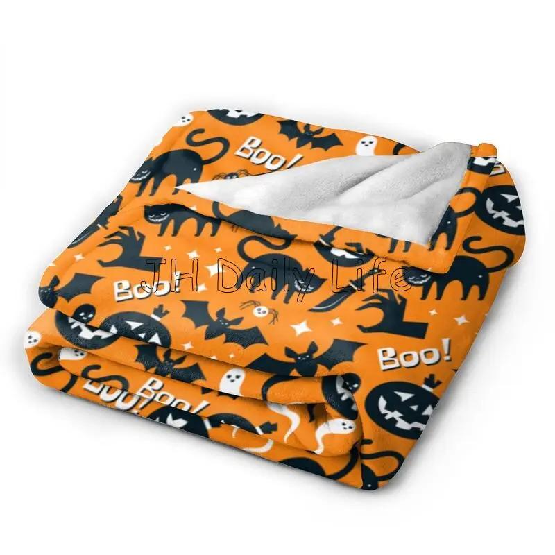 Halloween Pumpkim Boo Bats Blanket Flannel Fleece Blanket Cartoon Ghost Spooky Soft Warm Plush Throw Blankets for Bed Couch Sofa