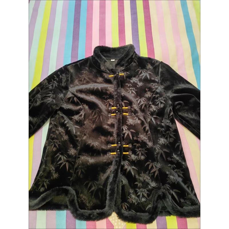 Chinese Style Fleece Lined Coat Fashion Button  Vintage Casual Tops