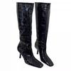 2025 new crocodile pattern long knight boots women's wide tube high boots square head thin heel high heel but knee long boots