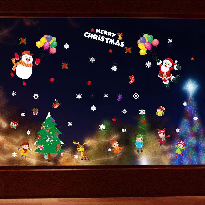 Christmas Merry Window Stickers Xmas New Year Decor Decals Santa Reindeer Claus