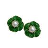 Temperament Sweet Retro Camellia Stud Earrings Women'S French Light Luxury Fashion Earrings Green Dripping Flower Earrings