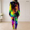 Women Plus Size Two Piece Set Half Zip Long Sleeve Galaxy Printed Top And Fitted Pants
