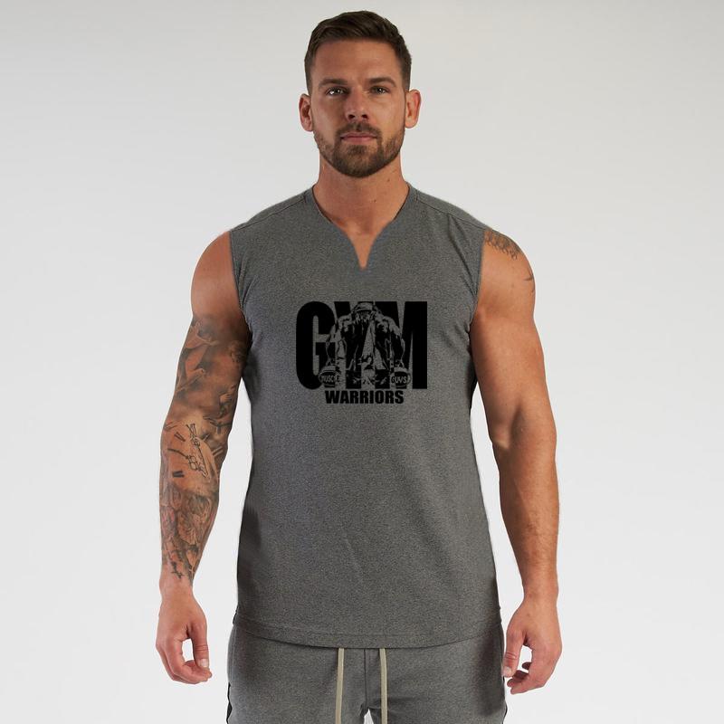 Basketbalová vesta pánská bavlněná vesta bez rukávů s výstřihem do V s potiskem loga tělocvična bavlněná ležérní vesta prodyšná pohodlné tričko na jogging