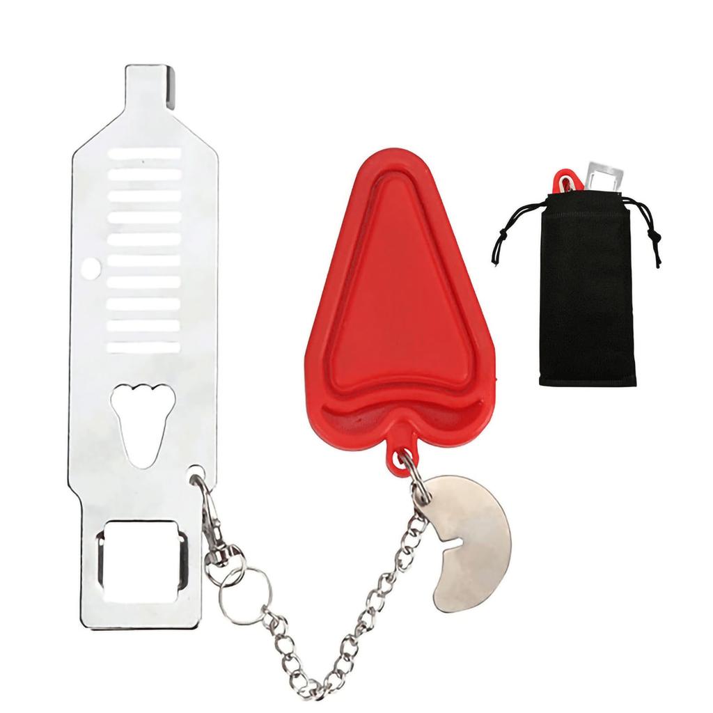 Security Door Lock Blocker Portable Punch Free Metal Piece Lockdown Lock for Home and Travel Red