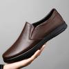 Men Brown Leather Slip On Loafers Formal Business Casual Dress Shoes Lightweight Office Work Leather Shoes Flat Heel Rubber Sole