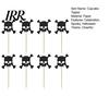 Glitter Black Cake Topper 8 Pcs Halloween Cupcake Picks, Spooky Skull Party Accessory Toppers, Gothic Birthday Decoration for Supplies