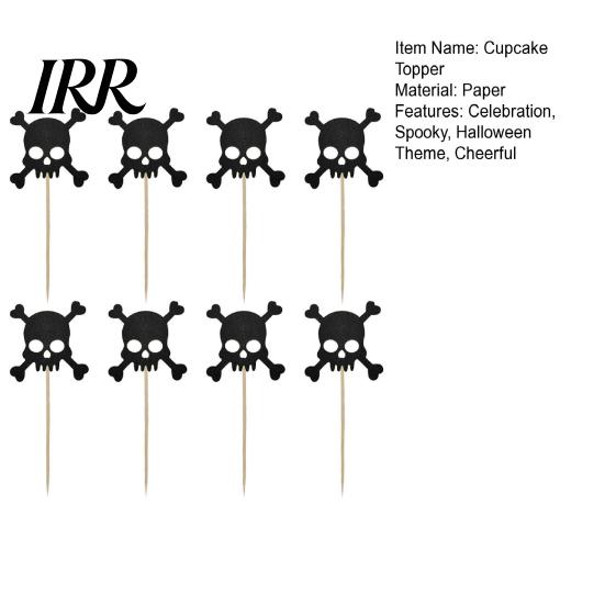 Glitter Black Cake Topper 8 Pcs Halloween Cupcake Picks, Spooky Skull Party Accessory Toppers, Gothic Birthday Decoration for Supplies