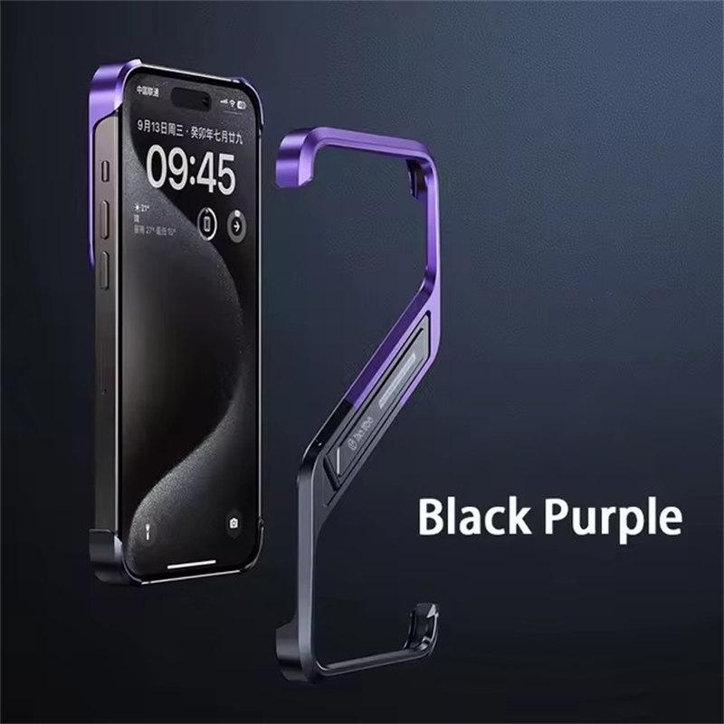 

Металлический невидимый держатель для телефона чехол для iPhone 12 13 14 15 16 Pro Max S Тип алюминиевый безободковый чехол для телефона Подставка для рассеивания тепла Shell iPhone 14 фиолетовый