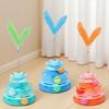 2025 pattern Artificial Feather Cat Rotating Toy Interactive Fun Toy, 3-Layer Rotating Tower with Three Small Balls and Feathers