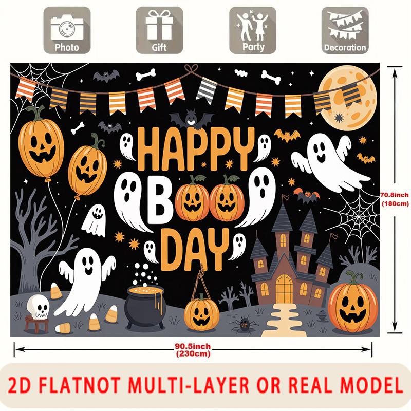 Party Backdrop Halloween Castle Flat Spooky Pumpkin Ghosts Witches Parties Birthdays Event Photo Background Front Door Decor