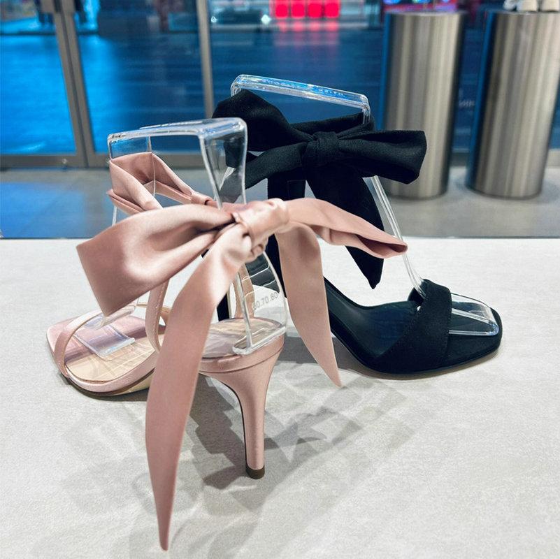 Fashion The Stunning Fairy-Like Style Bow-Tie Lace-Up High Heels For Women A New Summer Style Of Elegant Pink One-Strap Thin Heel Sandal