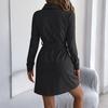 Women's Fashion Casual Color Single Breasted Long Sleeved Lace Shirt Dress