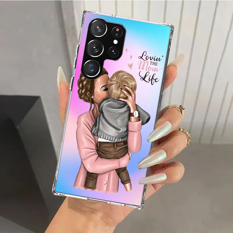 Woman Fashion Girl Super Mom Baby Phone Case for Samsung Galaxy S26 S24 S23 Ultra S25 Edge S22 S21 Plus S20 FE + Soft Print Shel