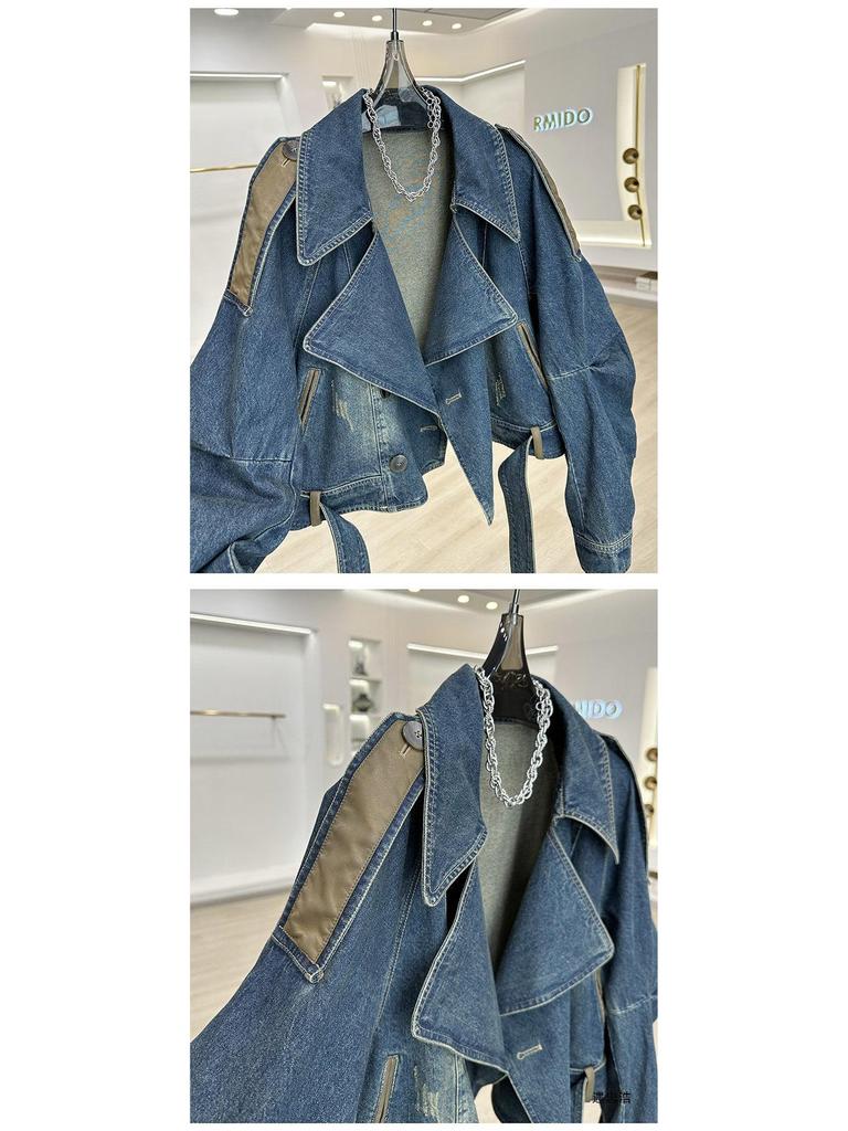 Damen Retro Used Patchwork Jeansjacke - Lässiger Lockere Passform, Stilvolles Petite Oberteil