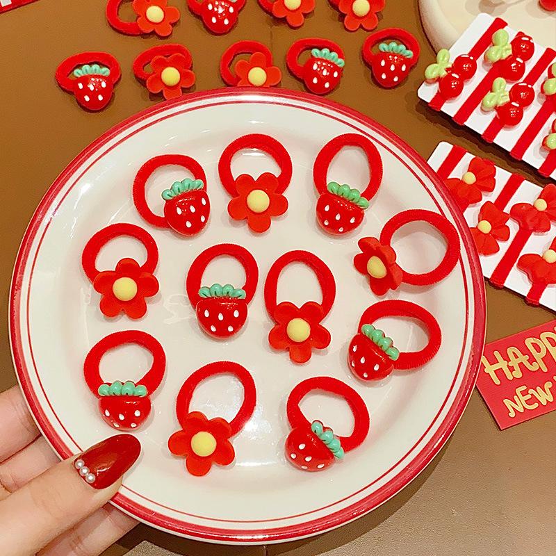 Cute Red New Year Children's Hair Ties - Non-Damaging Festive Elastic Bands for Girls