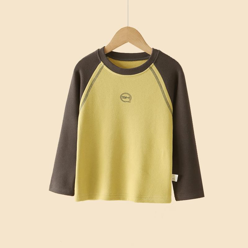 

2025 New Style Boys Double-Sided Fleece Long Sleeve T-Shirt - Medium & Large, Warm Trendy Round Neck Base Layer 130cm (for 120cm height) зелений