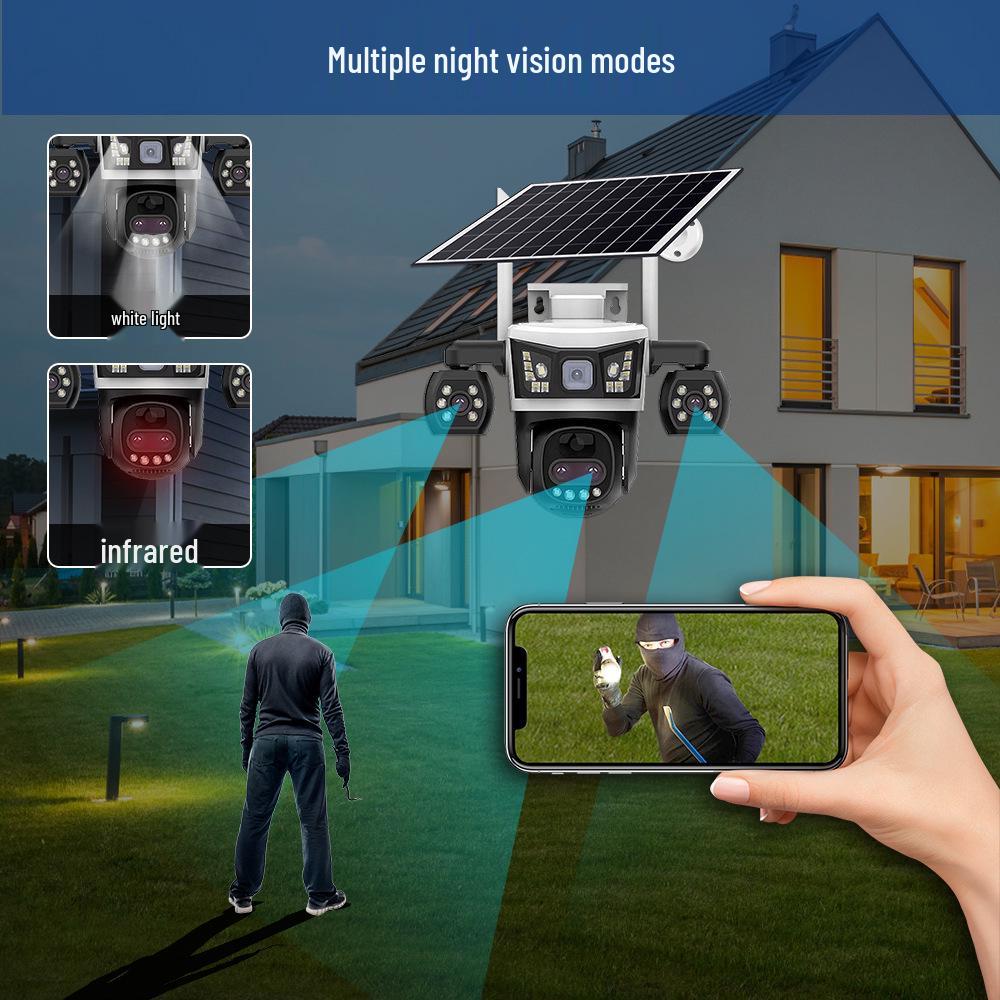 V380 Solar-Powered 4G Outdoor Camera with Night Vision and Waterproof Three-Screen Display