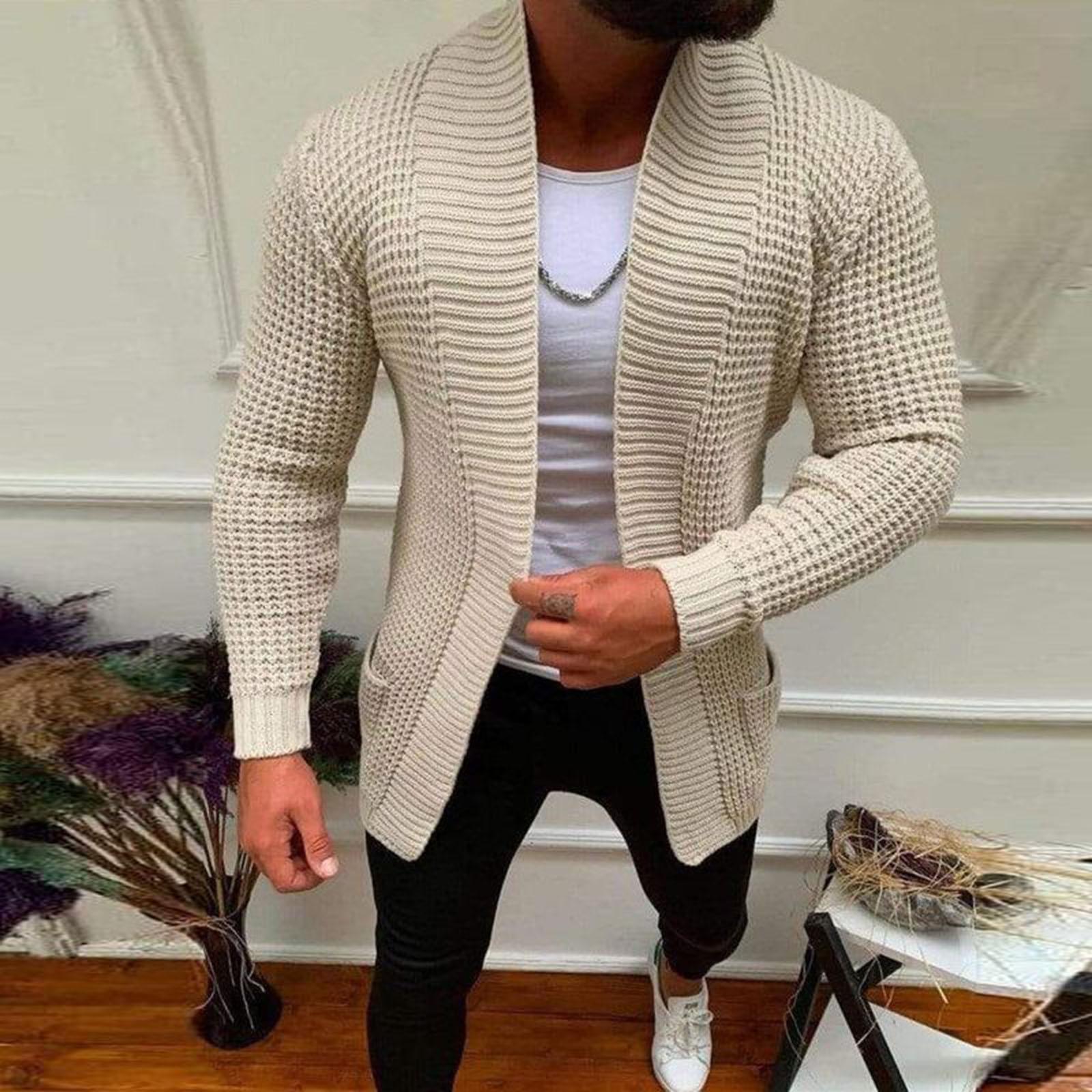 

Men s Cardigan Knitting Fashion Solid Color Sweater Coat L бежевый