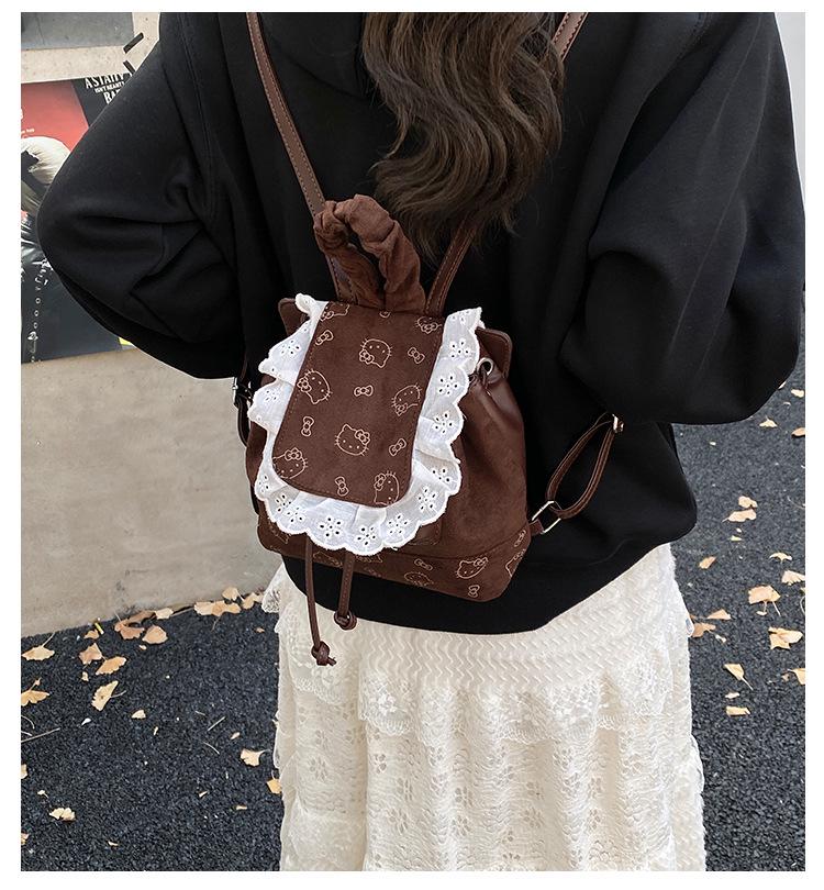 Korean Style Cartoon Backpack for Women - Cute Lace Design, Autumn & Winter 2025
