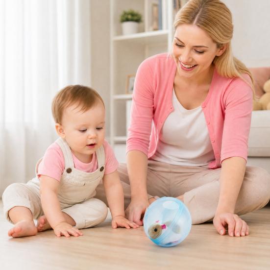 Electric Automatic Rolling Hamster Ball, Rolling Ball Toy with Plush Rabbit Inside, Simulation Animal Interactive Ball Toy, Gift for Toddlers