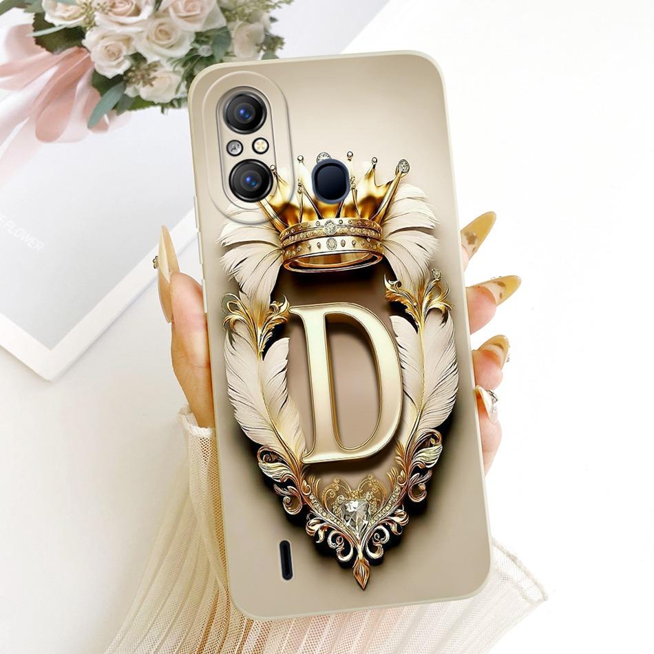 For Itel A49 A58 Pro A661L Feather Crown Initial Letter Phone Case For ItelA49 ItelA58 Shockproof Soft Silicone Covers Bumpers