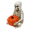 Grim Reaper Figurine Skeleton Holding Pumpkin Figurine, Resin Statue, Halloween Dark Decor Spooky Shelf Table Ornament, Trick or Treat Gift Desktop