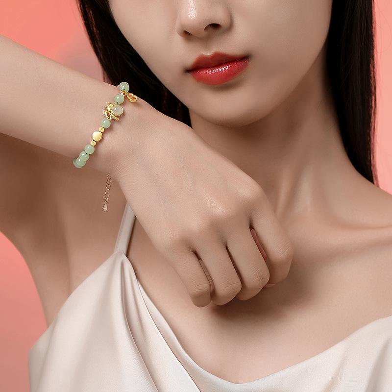 Original Lucky The Year of The Loong Hetian Jad Snur de mână Femeie China-Chic Nouă Brățară chinezească de viață pentru femeie din argint Sterling