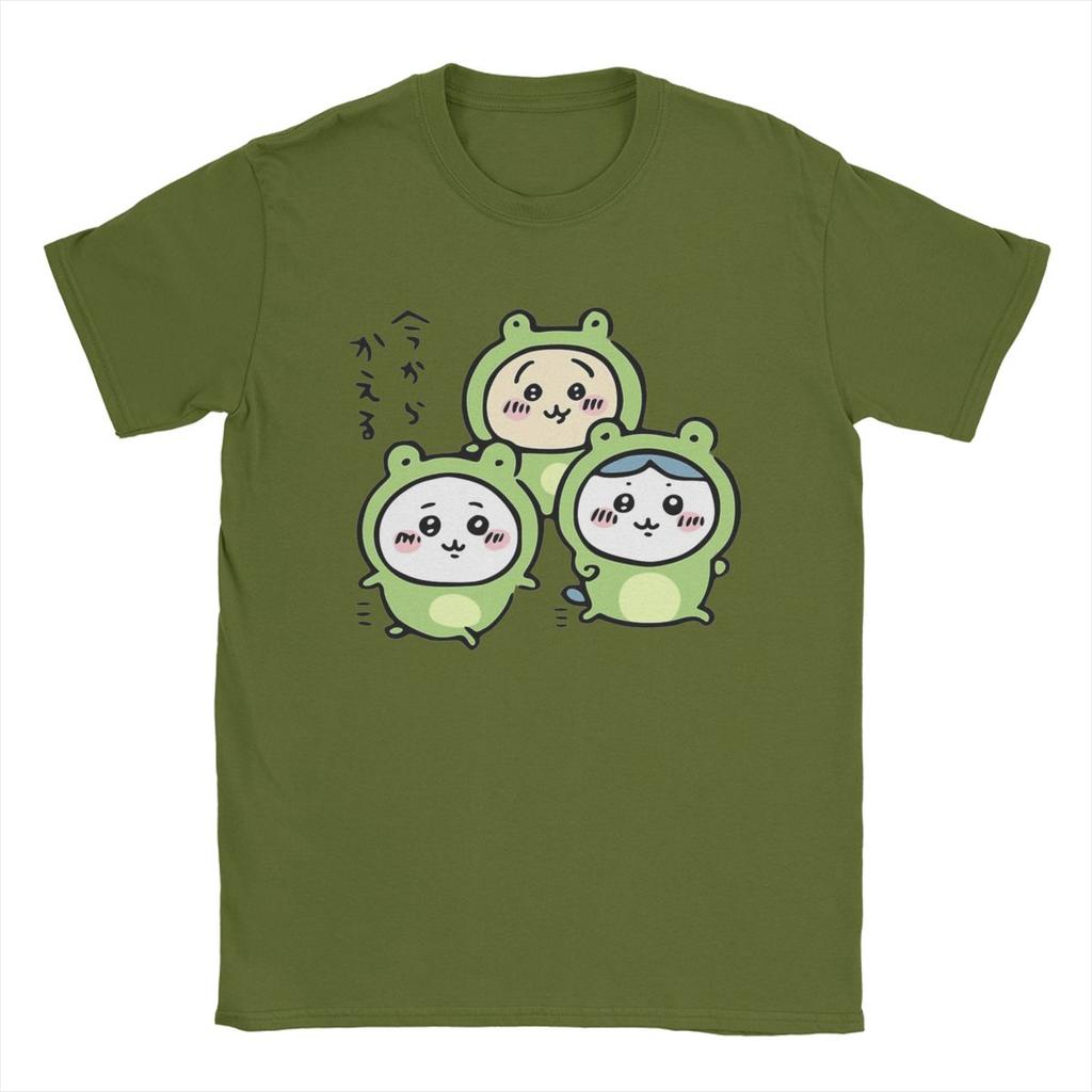 Men Chiikawa And Friends Frogs Hachiware Usagi T Shirt 100% Cotton Clothing Novelty Round Collar Tees Summer T-Shirt