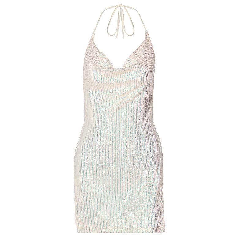 European and American new fried street street style sexy neck show figure short women s dress S
