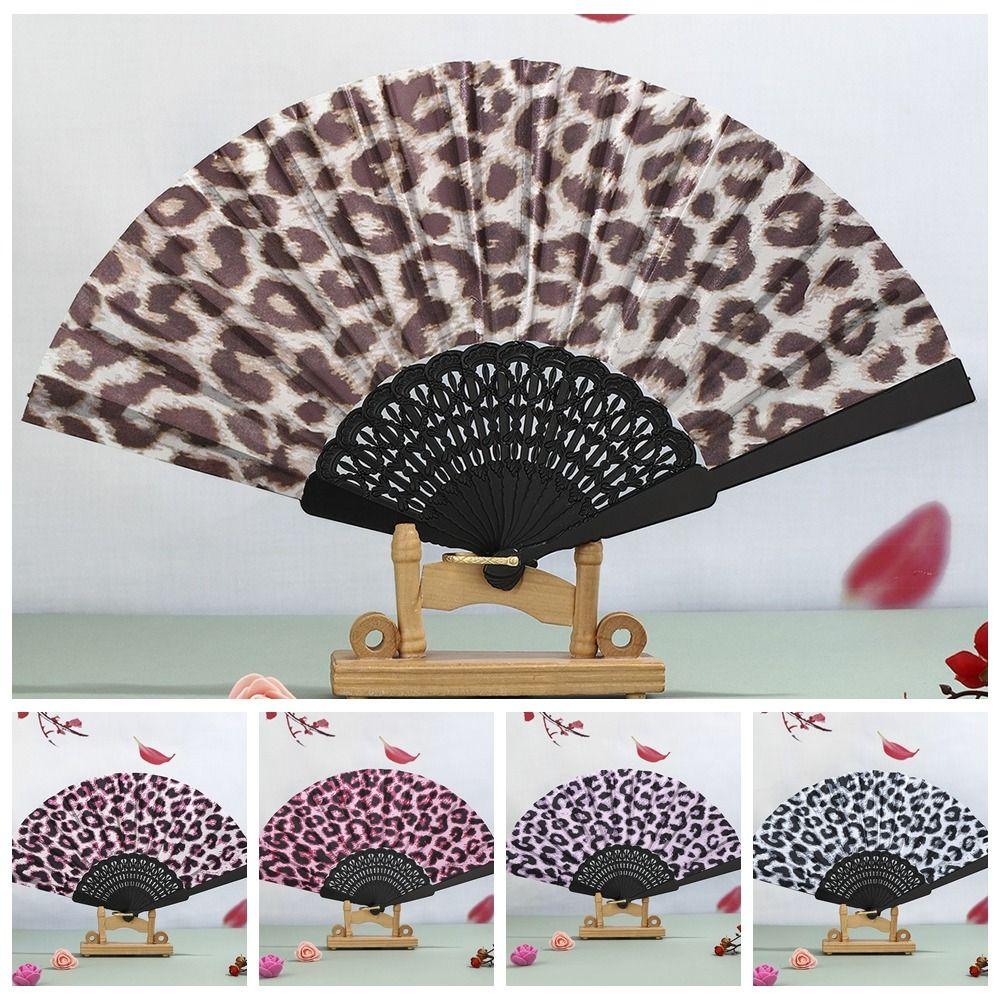 Cloth Hand Fold Fan Leopard Print Dance Fan Portable Performance Fan  Performance Decor