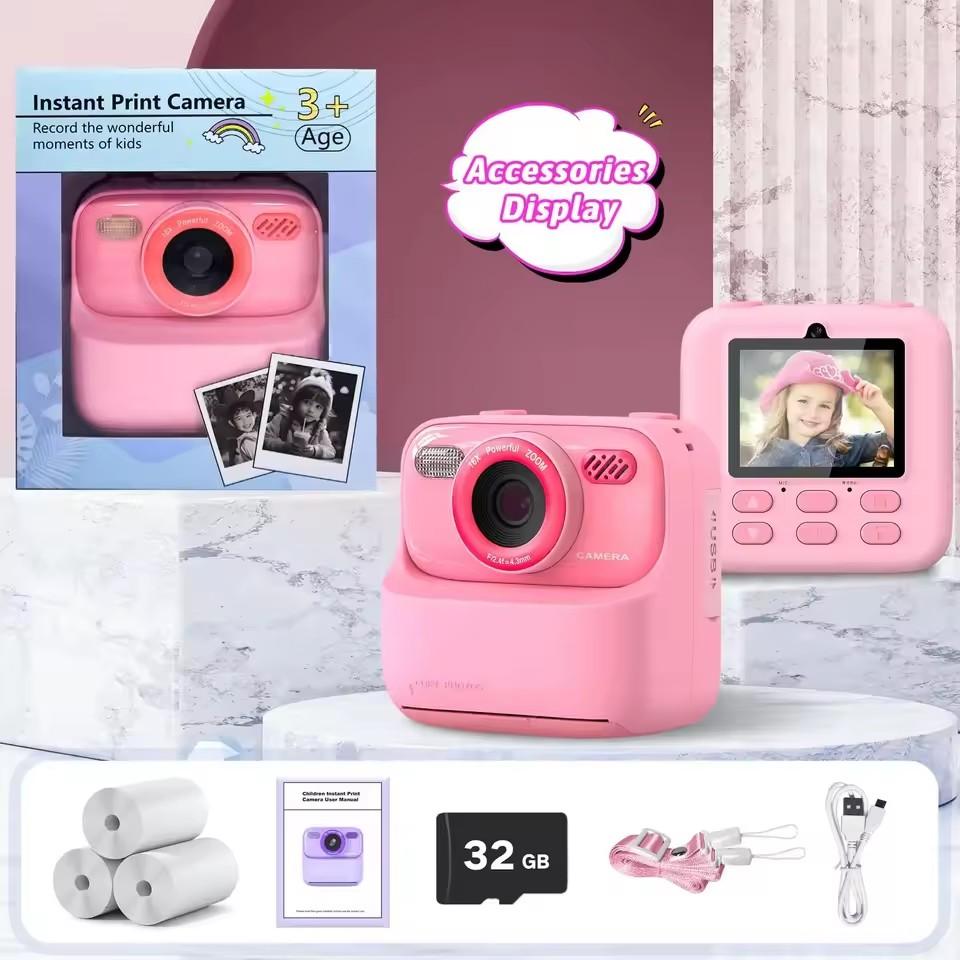 Kids Camera Instant 1080P HD Dual Lens Selfie Digital Camera for Girls Boys Christmas Birthday Gifts Toys with 32G Print