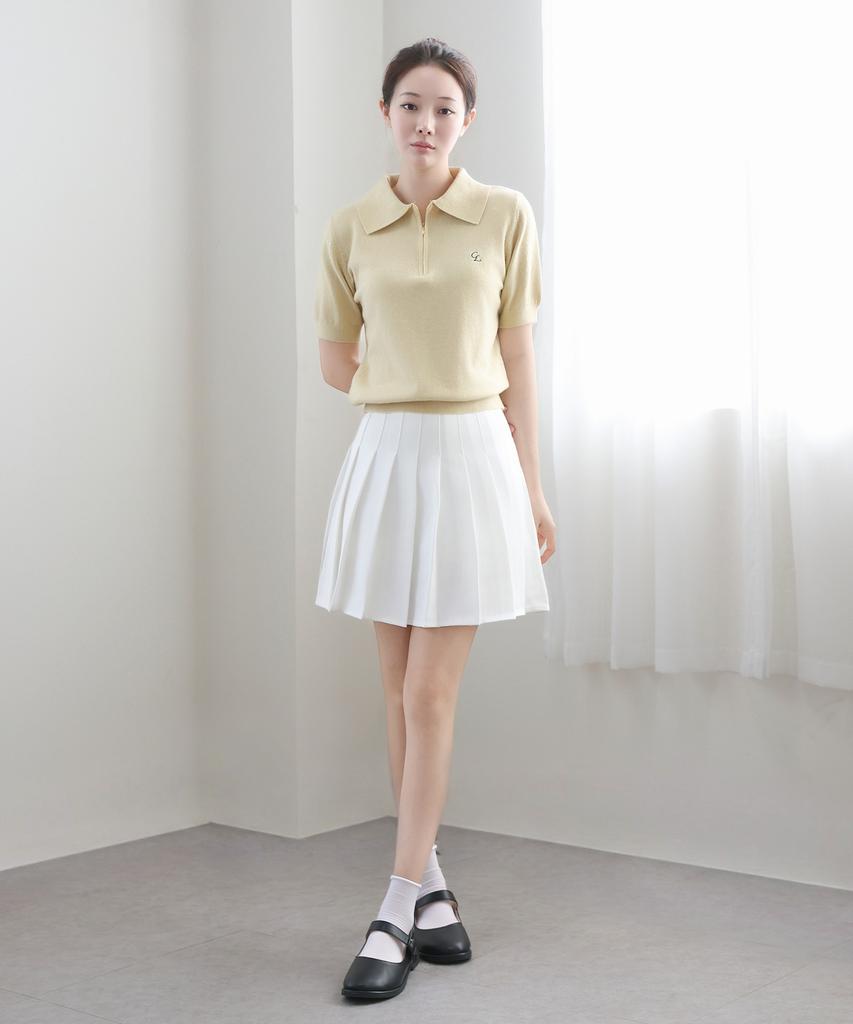 Keulleiseu Zip-Up Short Sleeve Knit_Black