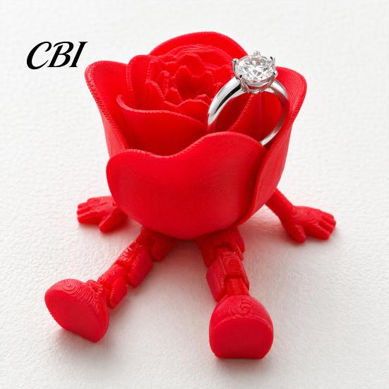 Decorative Desk Accessory Heart Rose Ornament, 3D Printed Red Pen Holder with Movable Joints, Desktop Storage Figure for Valentine Day Pencil Design