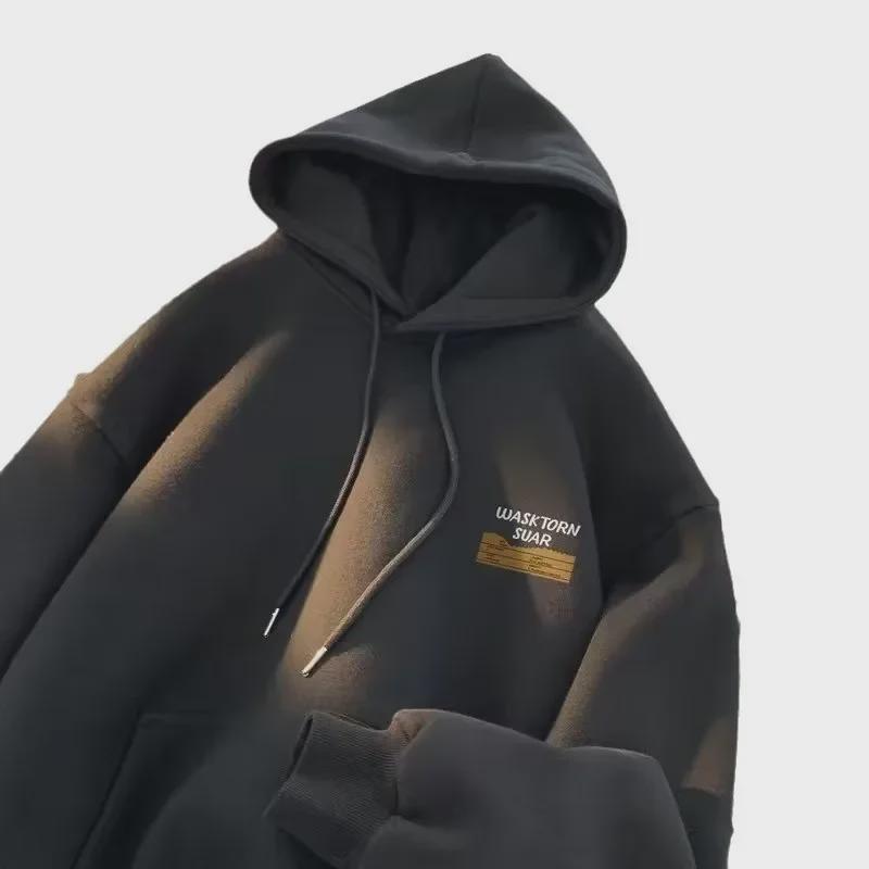 Amerikanischer Retro Jungen Übergröße Hoodie mit Plus-Samt für Herbst/Winter - Trendiger und locker sitzender Pullover