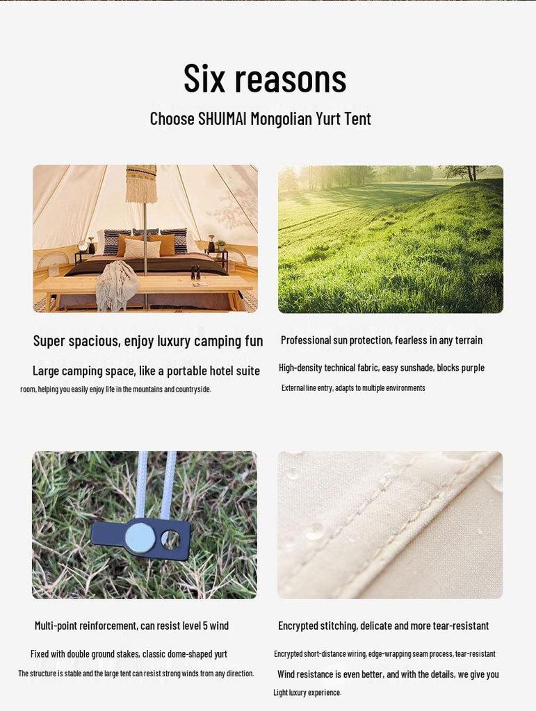 Double Outdoor Yurt Tent: Sunshade Canopy, All-Weather Camping Tent, Full Set for Overnight Use