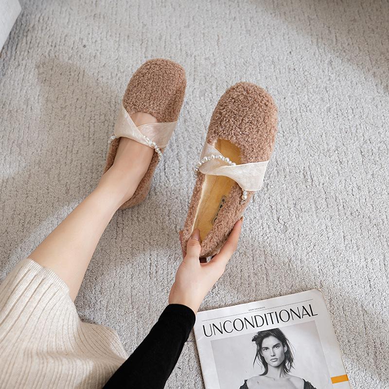 

Flat-bottomed fluffy shoes for women to wear in autumn and winter, Xiaoxiangfeng single shoes, new warm and velvet cotton shoes for pregnant women, Do 43 коричневый
