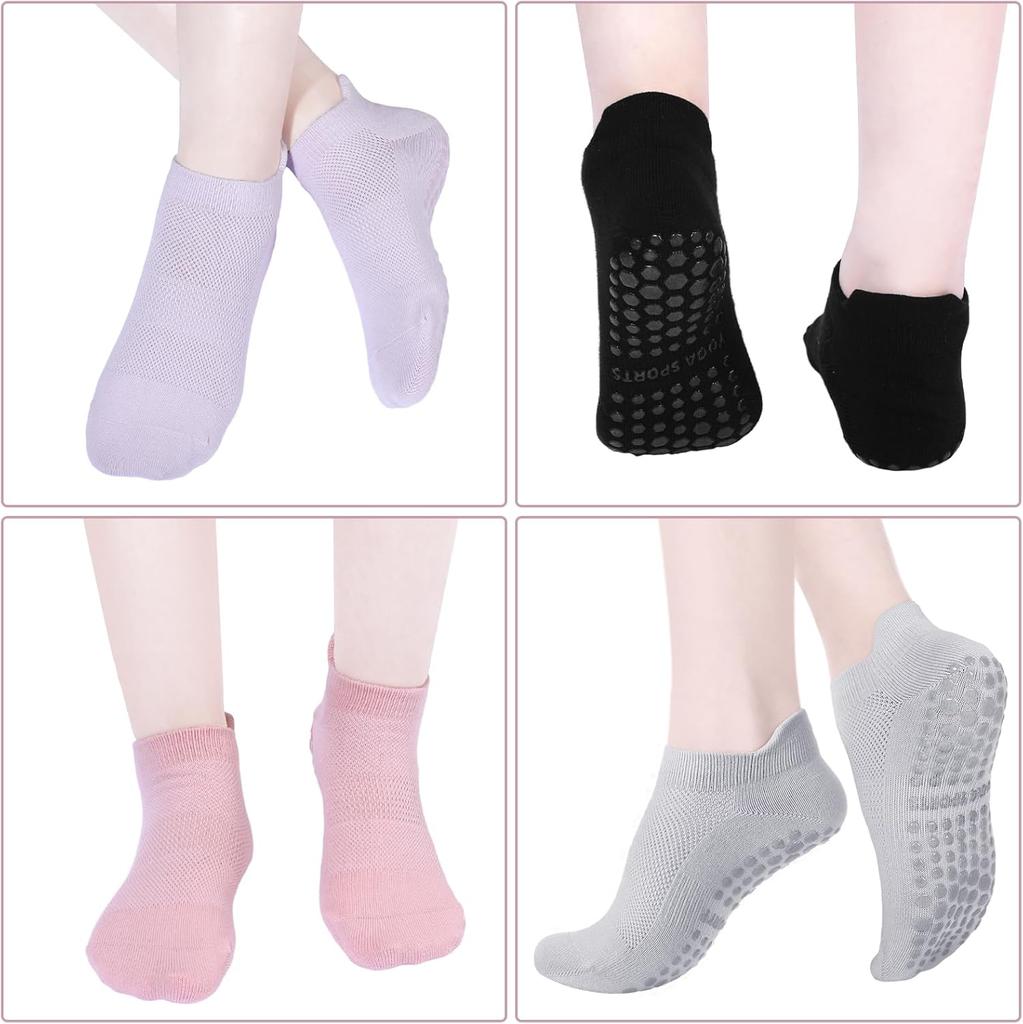 3Pairs Pilates Yoga Grip Socks, Women Non Slip Grip Socks for Hospital, Dance, Yoga, Size UK 4-7