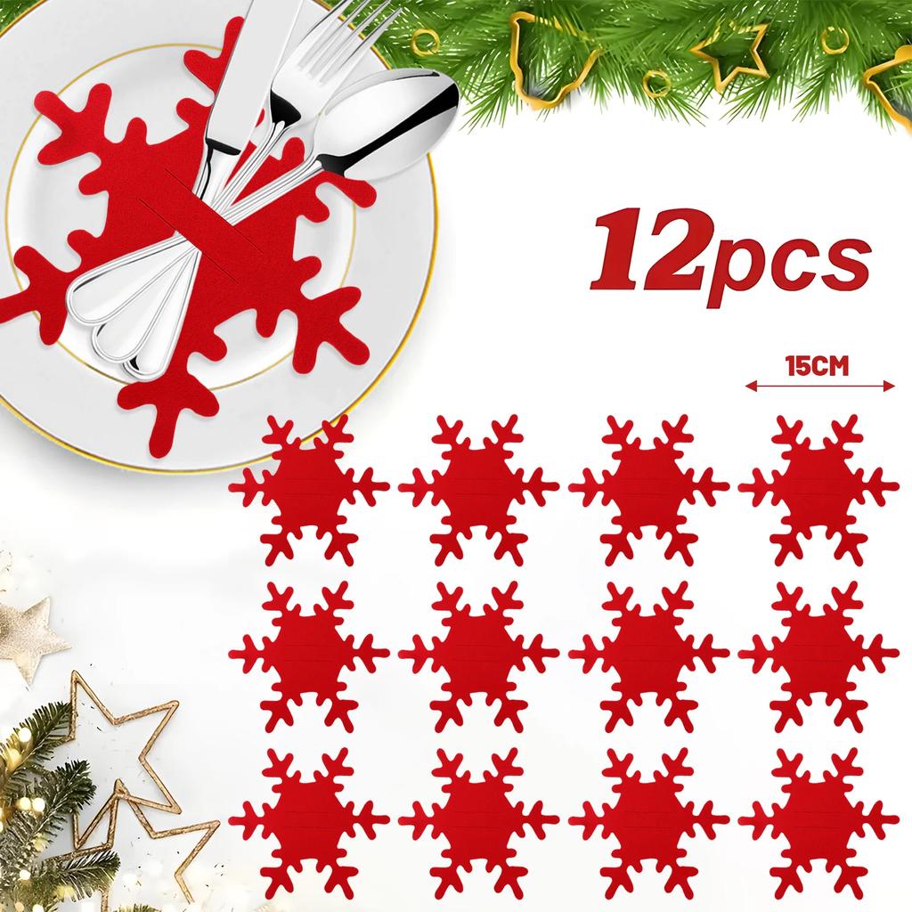12PCS Snowflake Cutlery Holder Set Non-woven Fabric Silverware Organizer Bag Table Ornament Xmas New Year Party Decoration Gifts