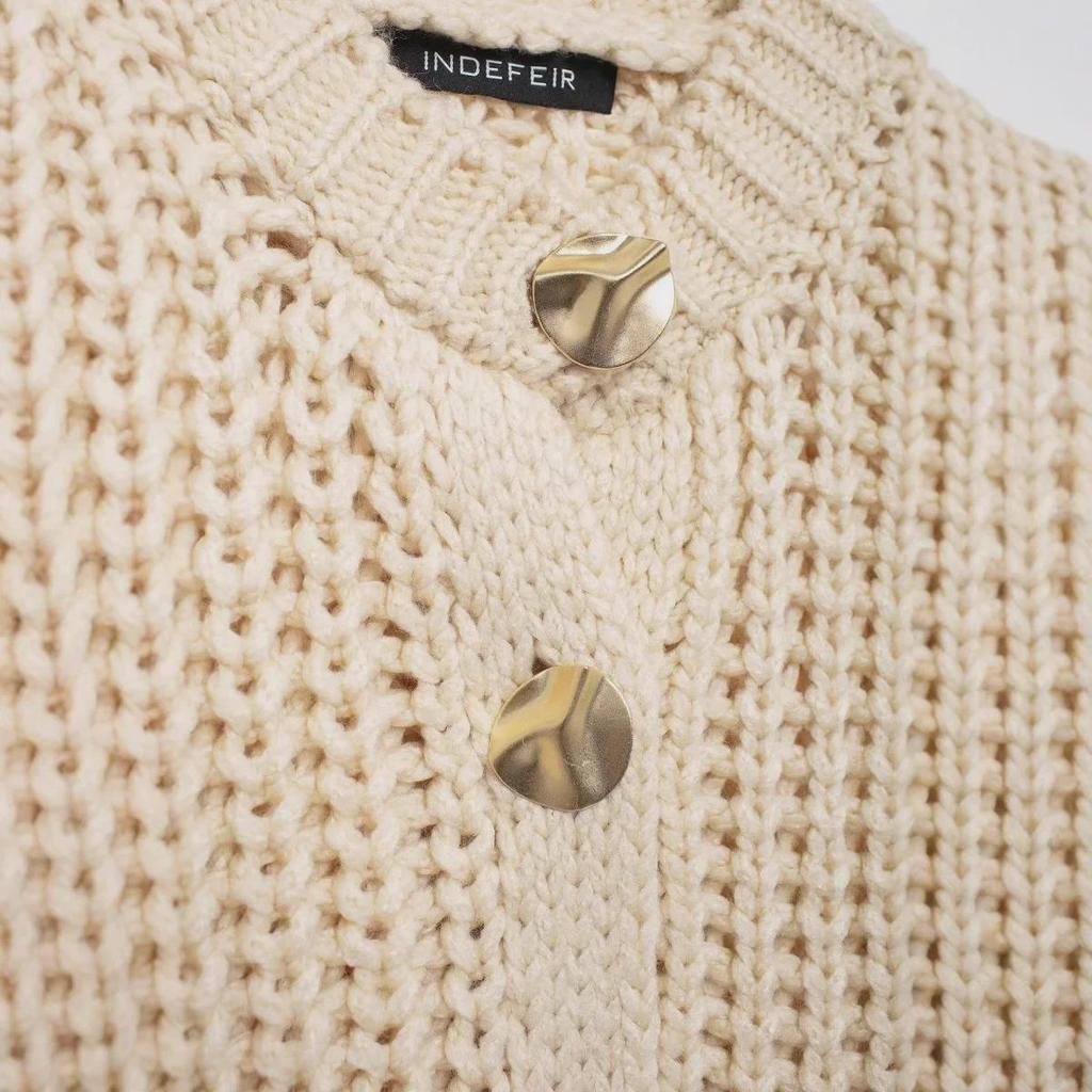 ZA Dámský svetr kardigan s kulatým výstřihem a robustní pleteninou v evropském a americkém stylu 5802113