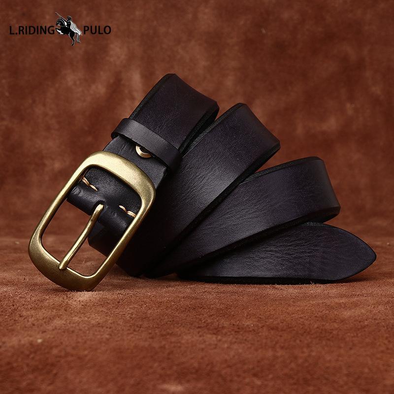 Retro Personality Bevel Handmade Men's and Women's Genuine Leather Leather Belt Pin Buckle Jeans Belt