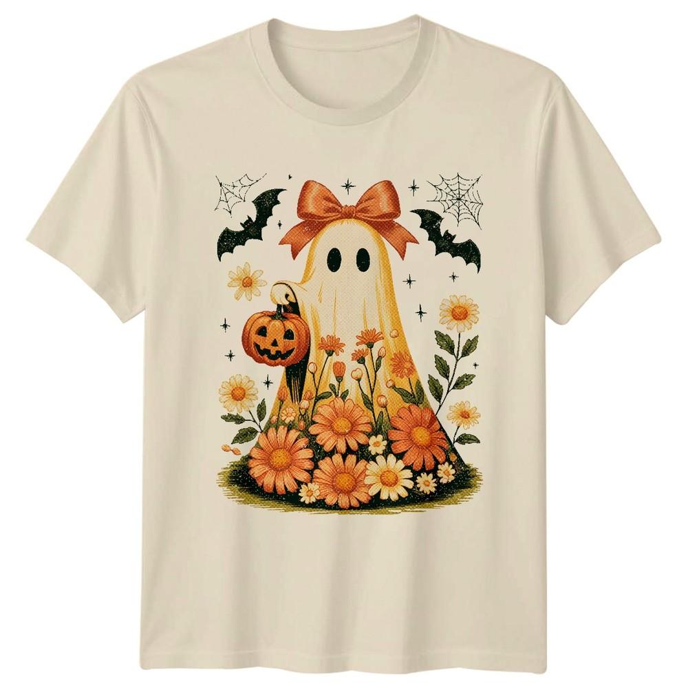 Halloween Ghost Pumpkin Floral Autumn Unisexs Unisexs Graphic Tee Shirt