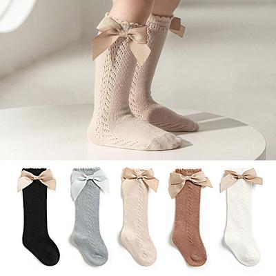 Summer Kids Knee High Socks Baby Girls Boys Bow Long Sock Soft Cotton Mesh Breathable Children Hollow Out Socken For 0-7 Years