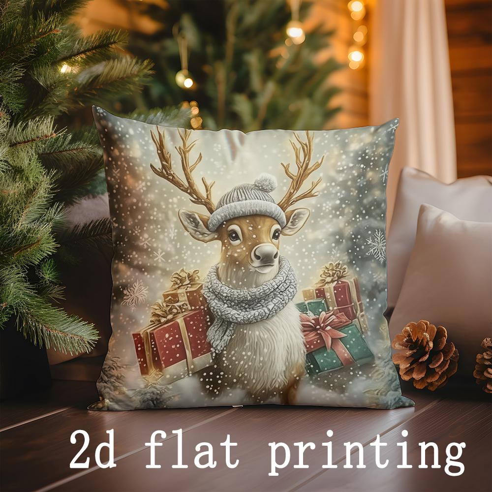 Heimdeko Weihnachten Nikolaus & Rentier Muster Kissenbezüge Muster Kissenbezug Geeignet für Sofa Schlafzimmer Auto Kissenbezug