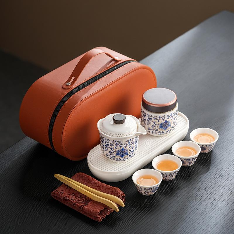 Новый китайский белый фарфор сине-белый переплетенный лотос ручной заварник против ожогов саловый нефрит бизнес автомобиль заваривание кунг-фу чайный набор