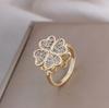 High Grade Luxury Rotating Four Leaf Clover Ring Female Niche Design Open Finger Ring Super Nice Girls Ring