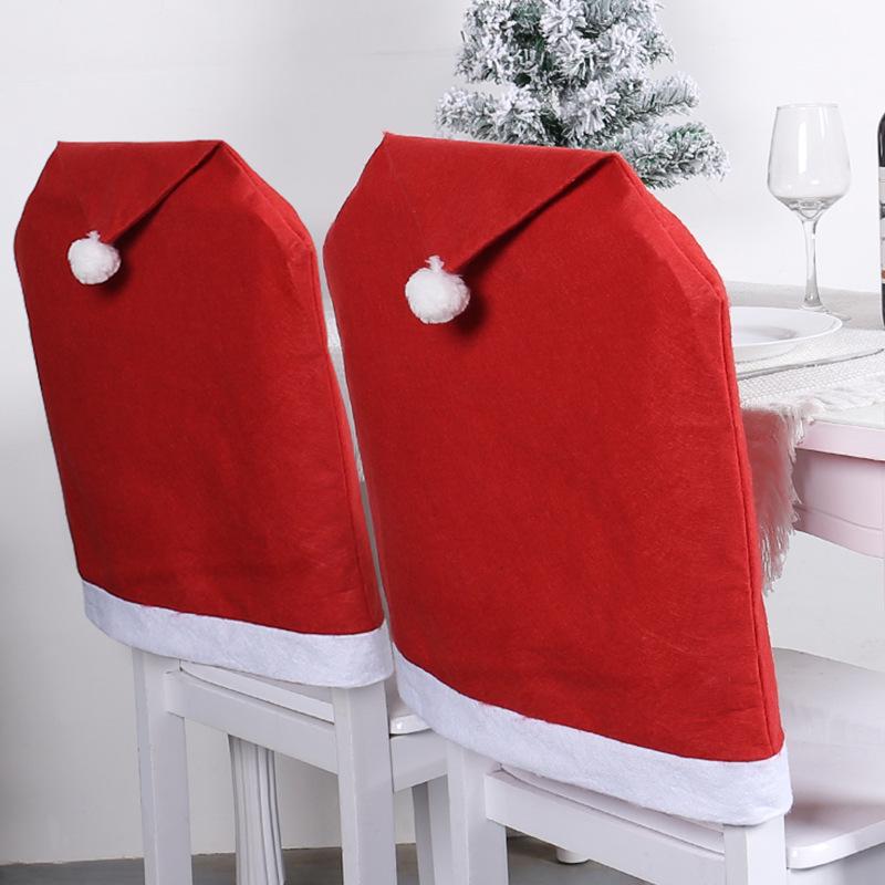 Non-Woven Red Christmas Hat Chair Cover Set - Festive Table Decoration with Soft Feel