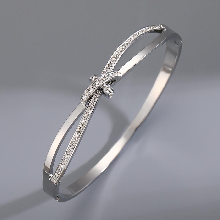 2024 Hot Trend Silver & Diamond Titanium Steel Bangle for Women