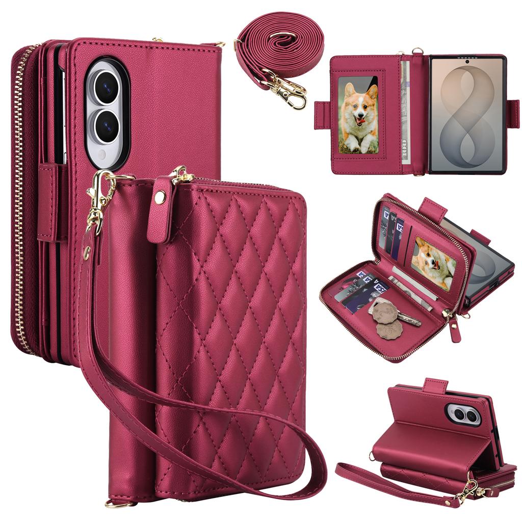 Crossbody Multi Cards Solt Zipper Flip Leather Phone Case for For Samsung Galaxy Z Fold8 Fold 8 Wide Shockproof Book Stand Cover