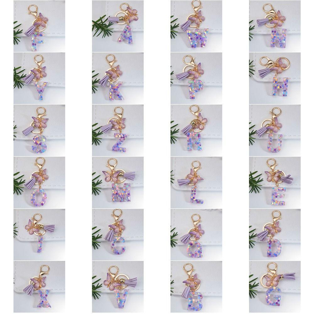 Initials Alphabet Purple Snowflakes Letter Keychain A To Z 26 Alphabet Keyring  Birthday Gifts